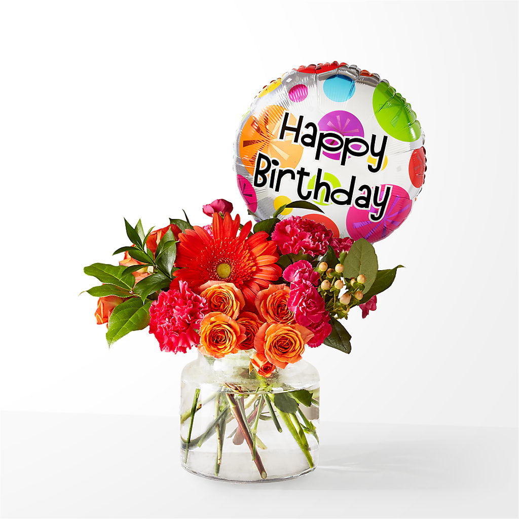 Fiesta Bouquet with Birthday Balloon – DW FLORALS & GIFTS OF SANTA FE, Santa Fe TX