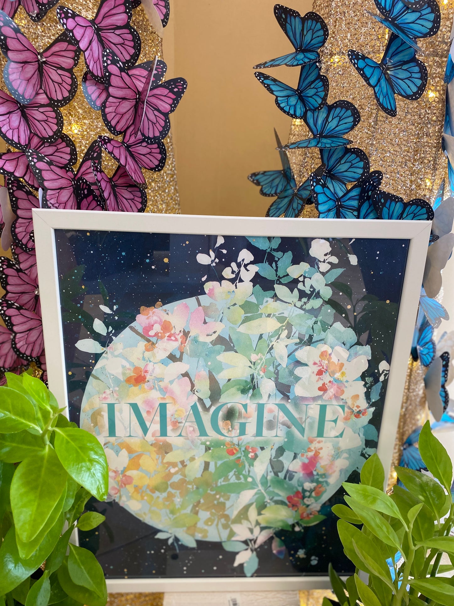 Imagine framed poster.