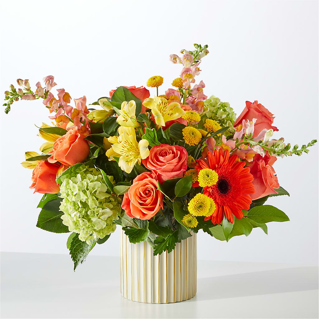 Autumn Sunshine Bouquet with Ivory Vase – DW FLORALS & GIFTS OF SANTA FE, Santa Fe TX