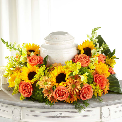 Faithful Sunflower Cremation Adornment – DW FLORALS & GIFTS OF SANTA FE, Santa Fe TX