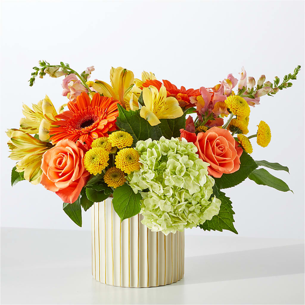 Autumn Sunshine Bouquet with Ivory Vase – DW FLORALS & GIFTS OF SANTA FE, Santa Fe TX