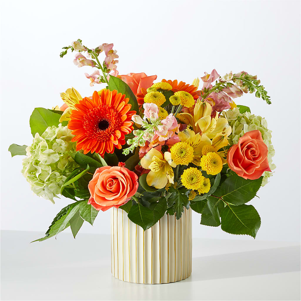 Autumn Sunshine Bouquet with Ivory Vase – DW FLORALS & GIFTS OF SANTA FE, Santa Fe TX
