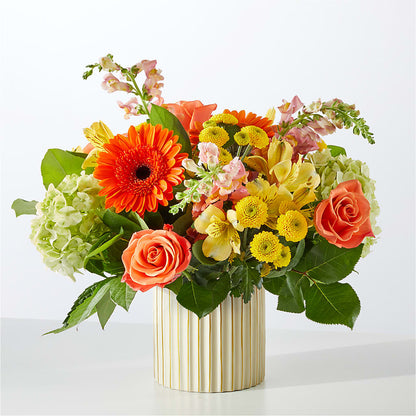 Autumn Sunshine Bouquet with Ivory Vase – DW FLORALS & GIFTS OF SANTA FE, Santa Fe TX