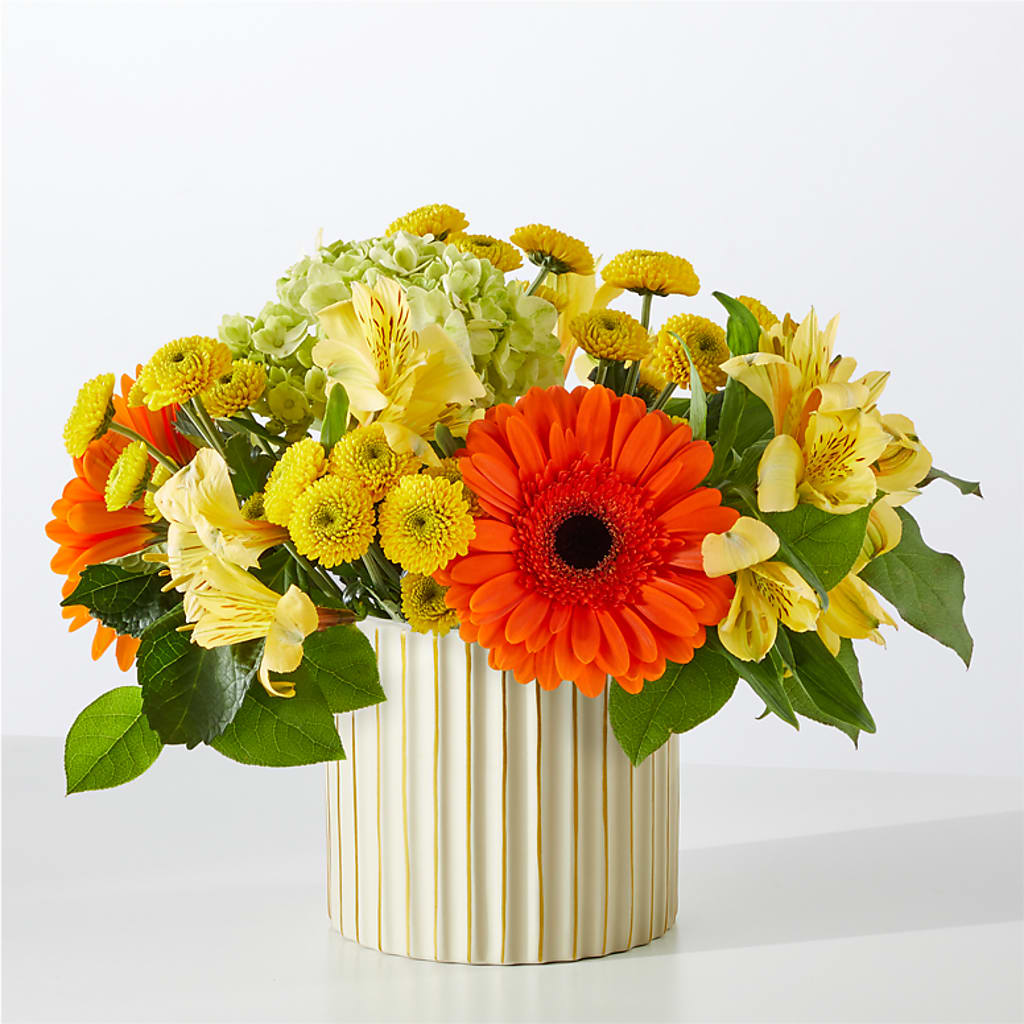 Autumn Sunshine Bouquet with Ivory Vase – DW FLORALS & GIFTS OF SANTA FE, Santa Fe TX
